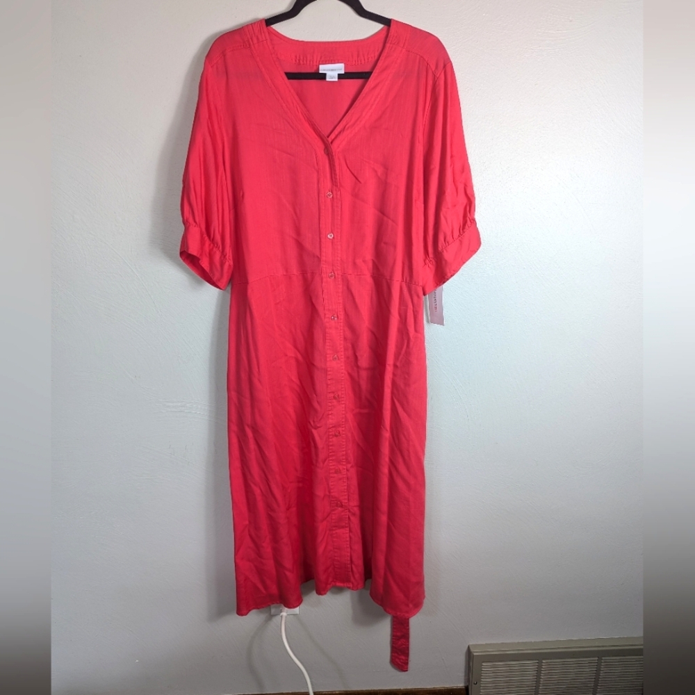 18W NWT Liz Claiborne Teaberry Pink Lyocell Button Front Midi Dress